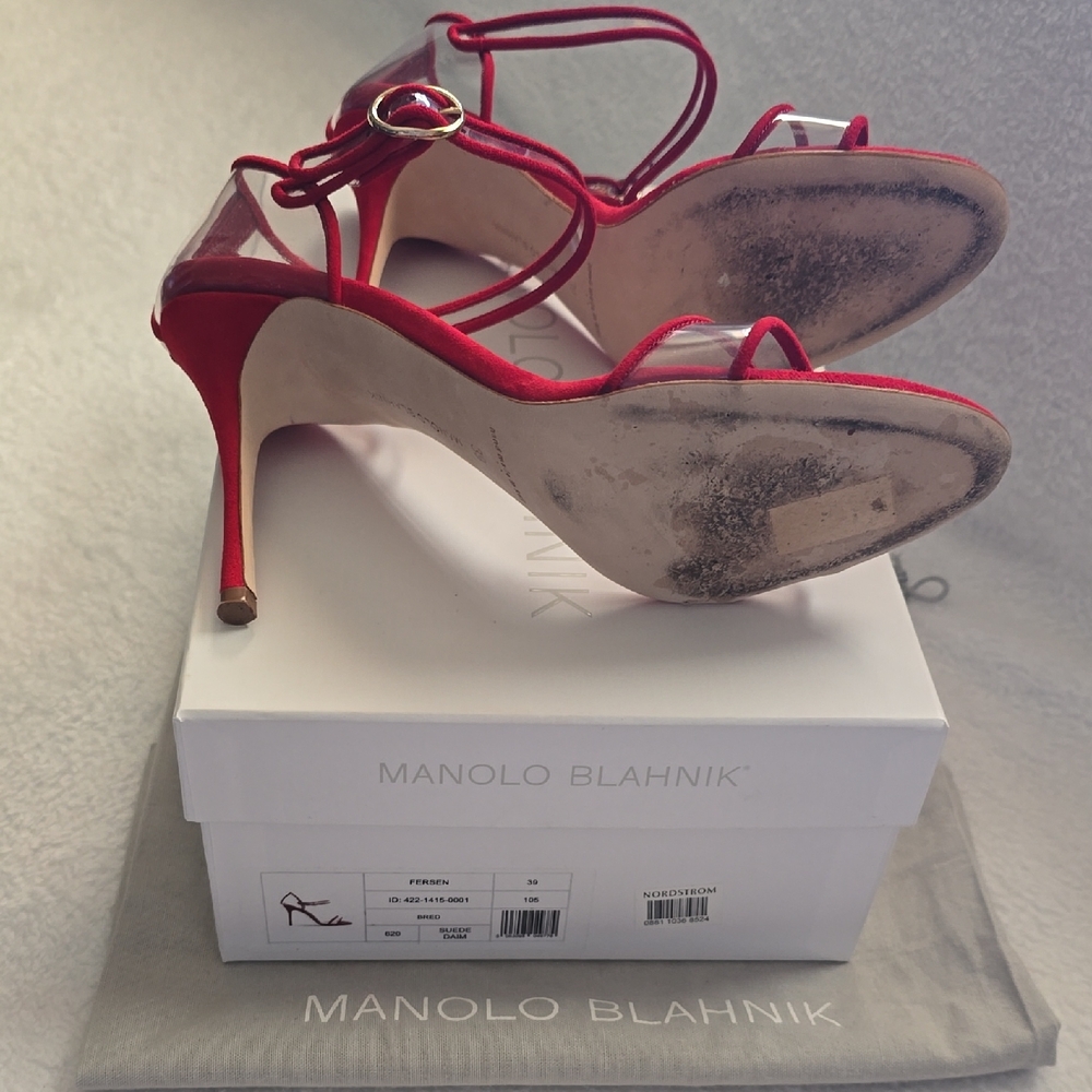 Manolo Blahnik Vibrant Red Suede Heels - Picture 4 of 5